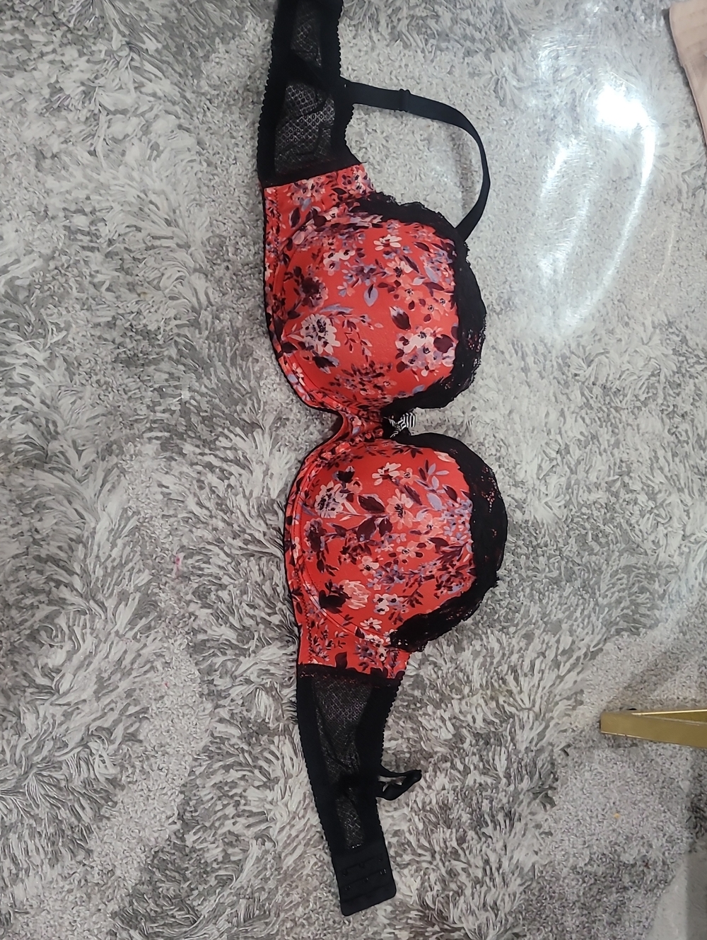 Source Unknown Red Floral Lace-Trim Underwire Bra